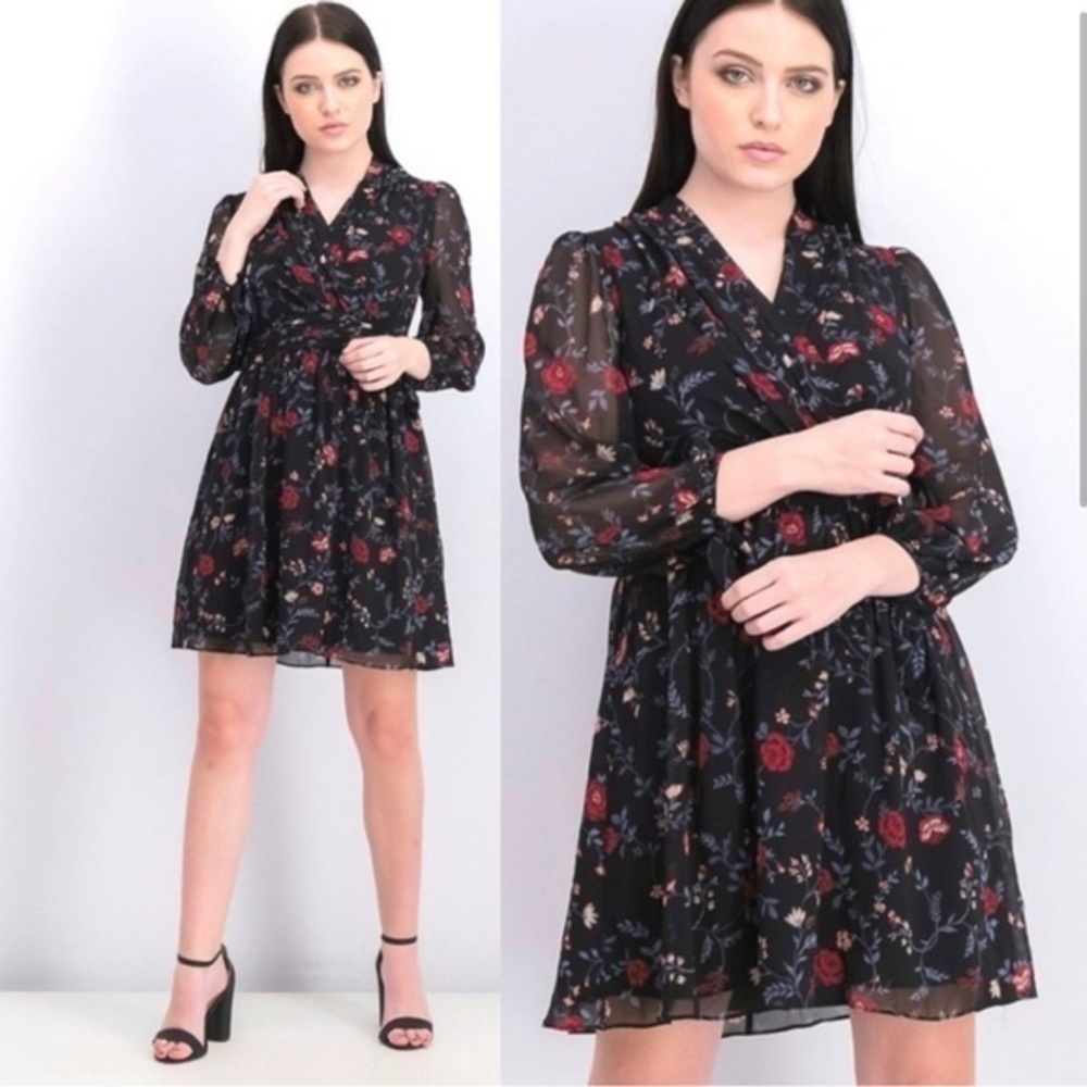 NWT Gal Meets Glam Londyn Black Cherry Faux Wrap Dress Floral size 6
